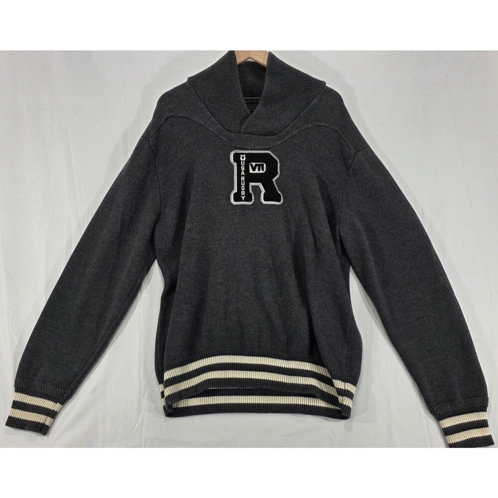 VTG 90s Rugby USA Varsity Sweater Letterman Patch Shawl Collar Grandpa Men's 2XL